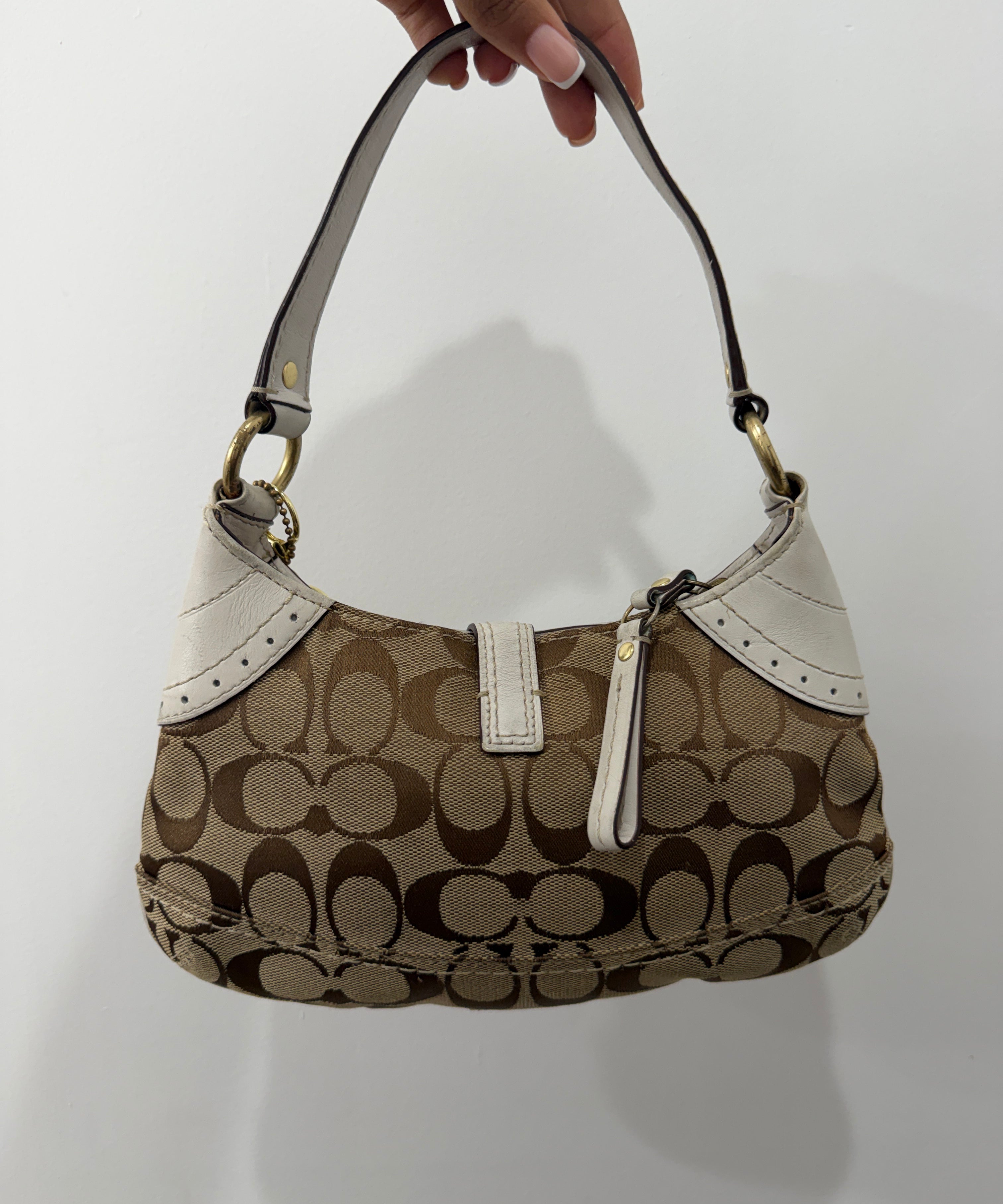 Coach Beige Signature Hamptons Signature Mini Hobo Bag