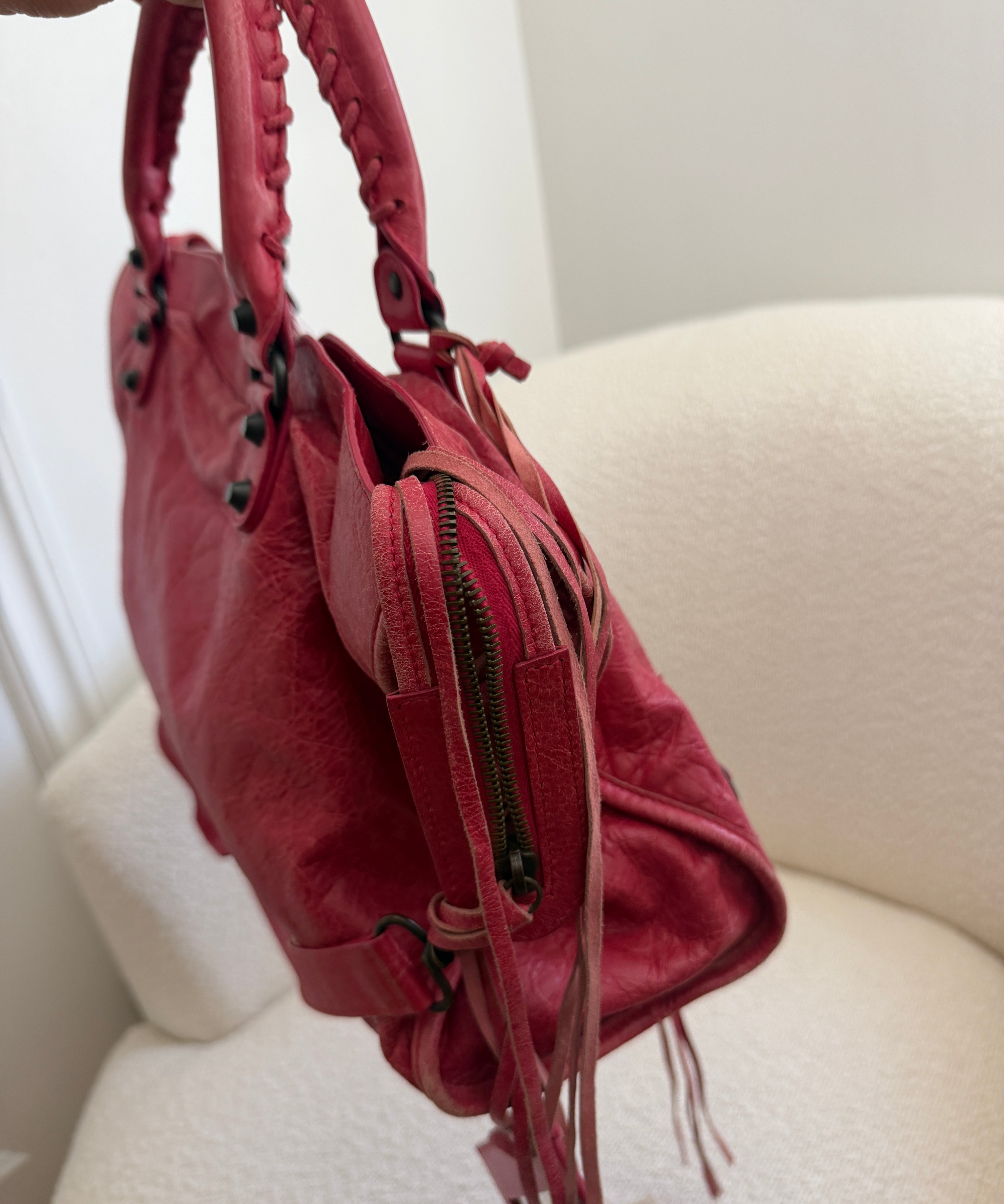 Red Balenciaga MotoCross City Bag