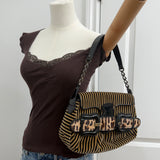 Fendi Velvet Striped B Bis Shoulder Bag