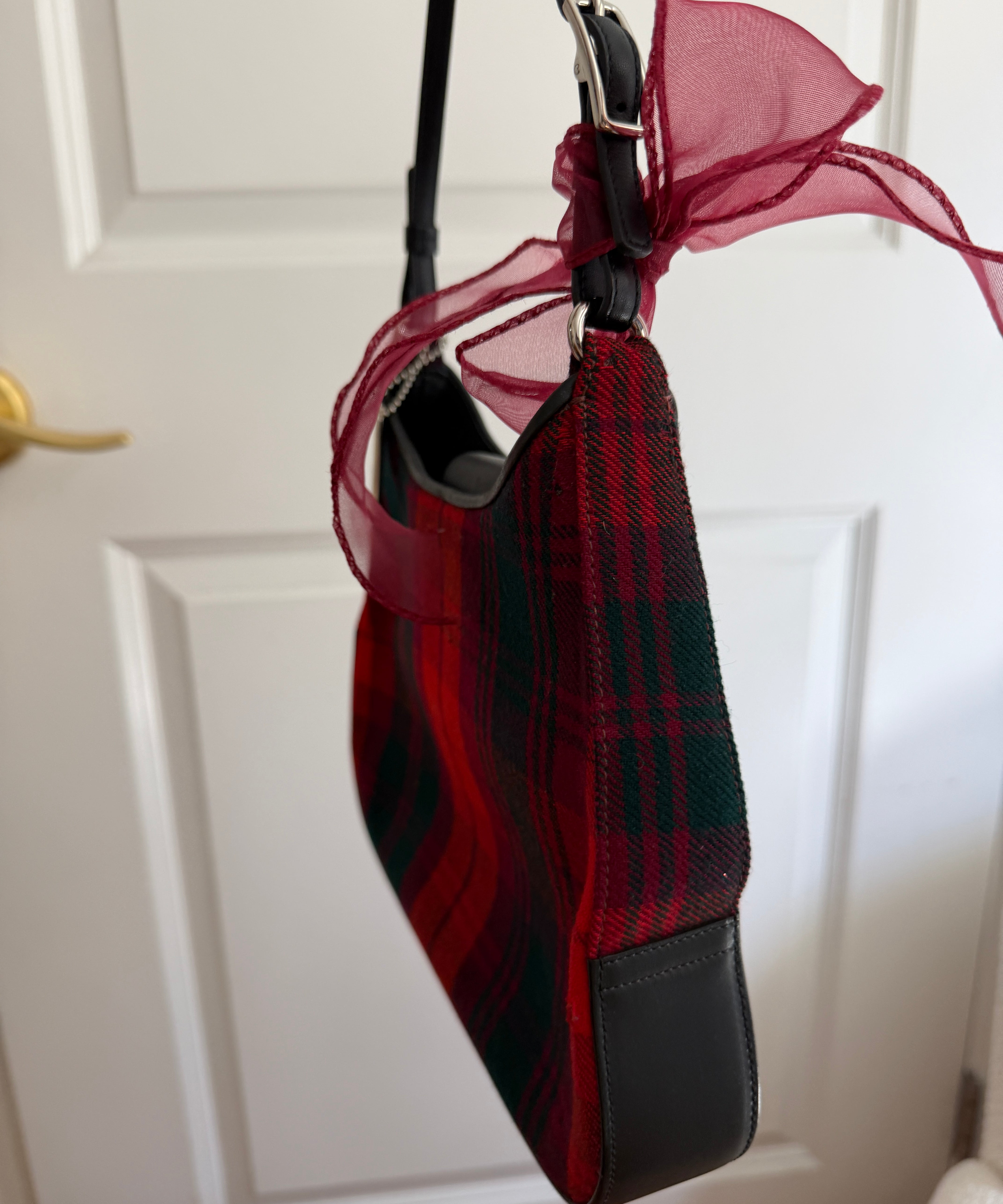 Coach Plaid Red Tweed Tartan Hamptons Shoulder Bag