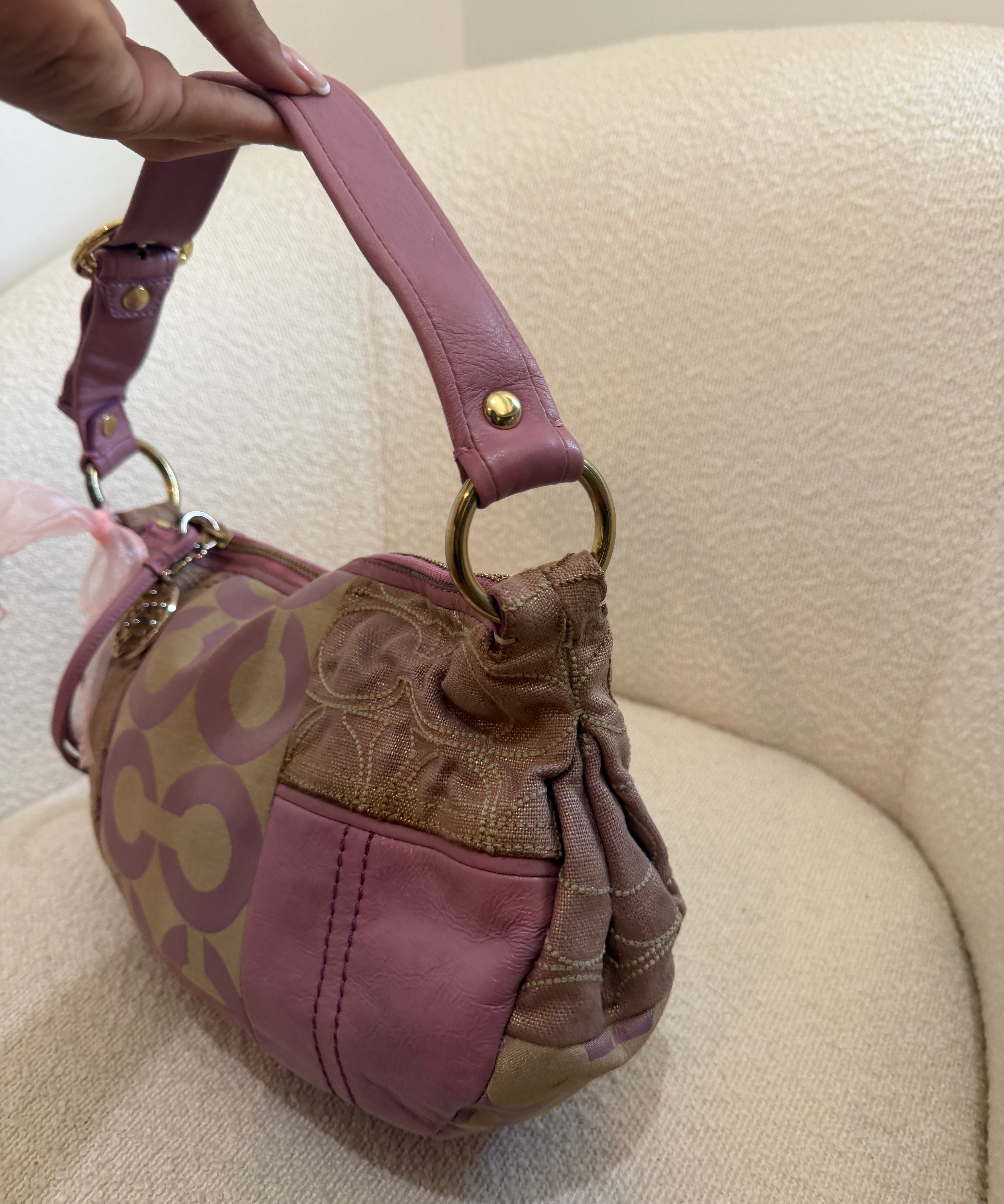 Coach Pink Op Art Patchwork Shoulder Bag