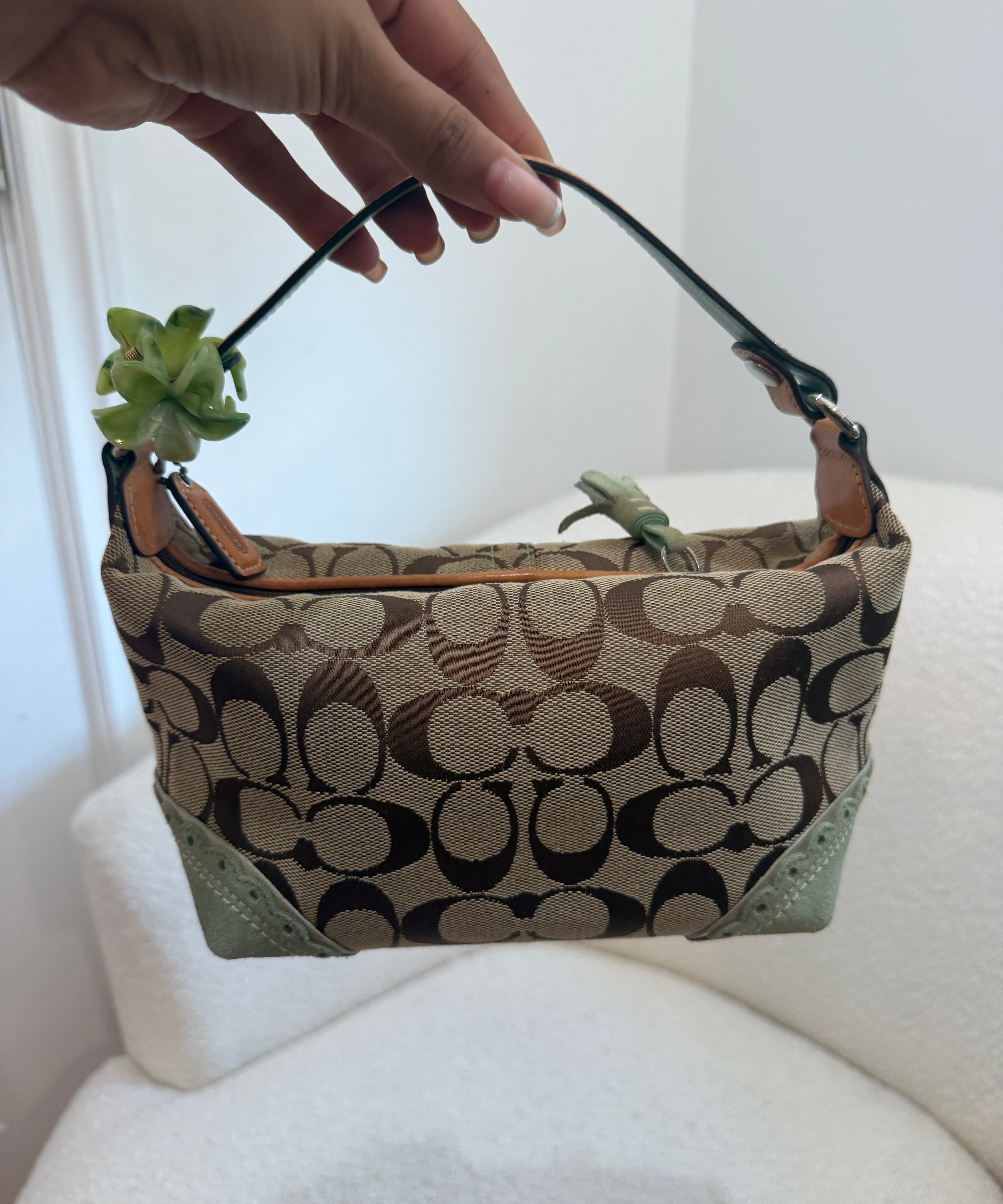 Coach Green Trim Signature Pochette