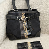 Coach Black Hamptons Snakeskin Shoulder Bag