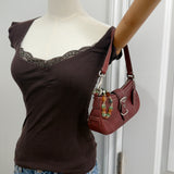 Coach Burgundy Leather Demi Hamptons Buckle Bag