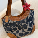 Coach Denim Leather Pleated Hobo Bag