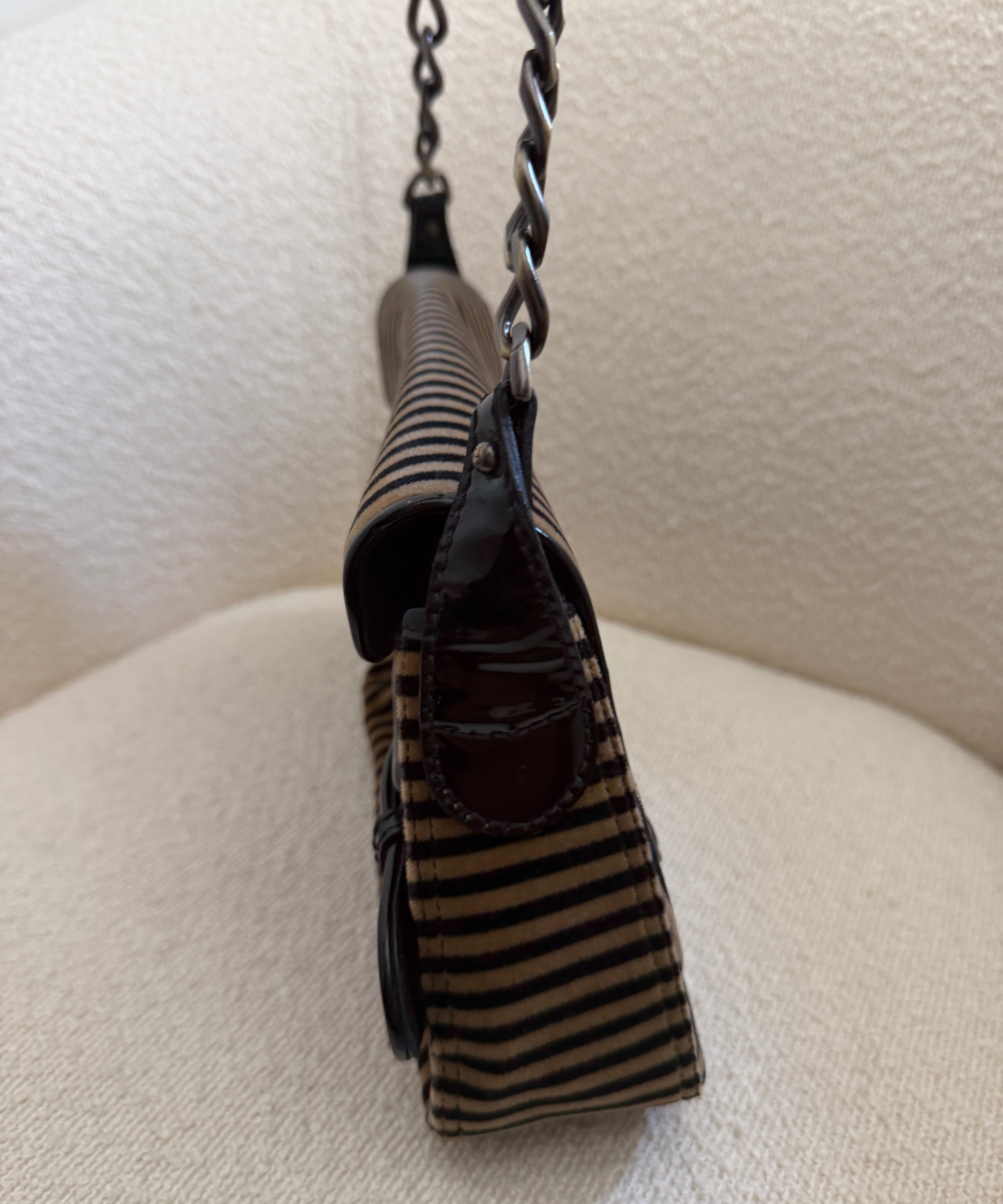 Fendi Velvet Striped B Bis Shoulder Bag