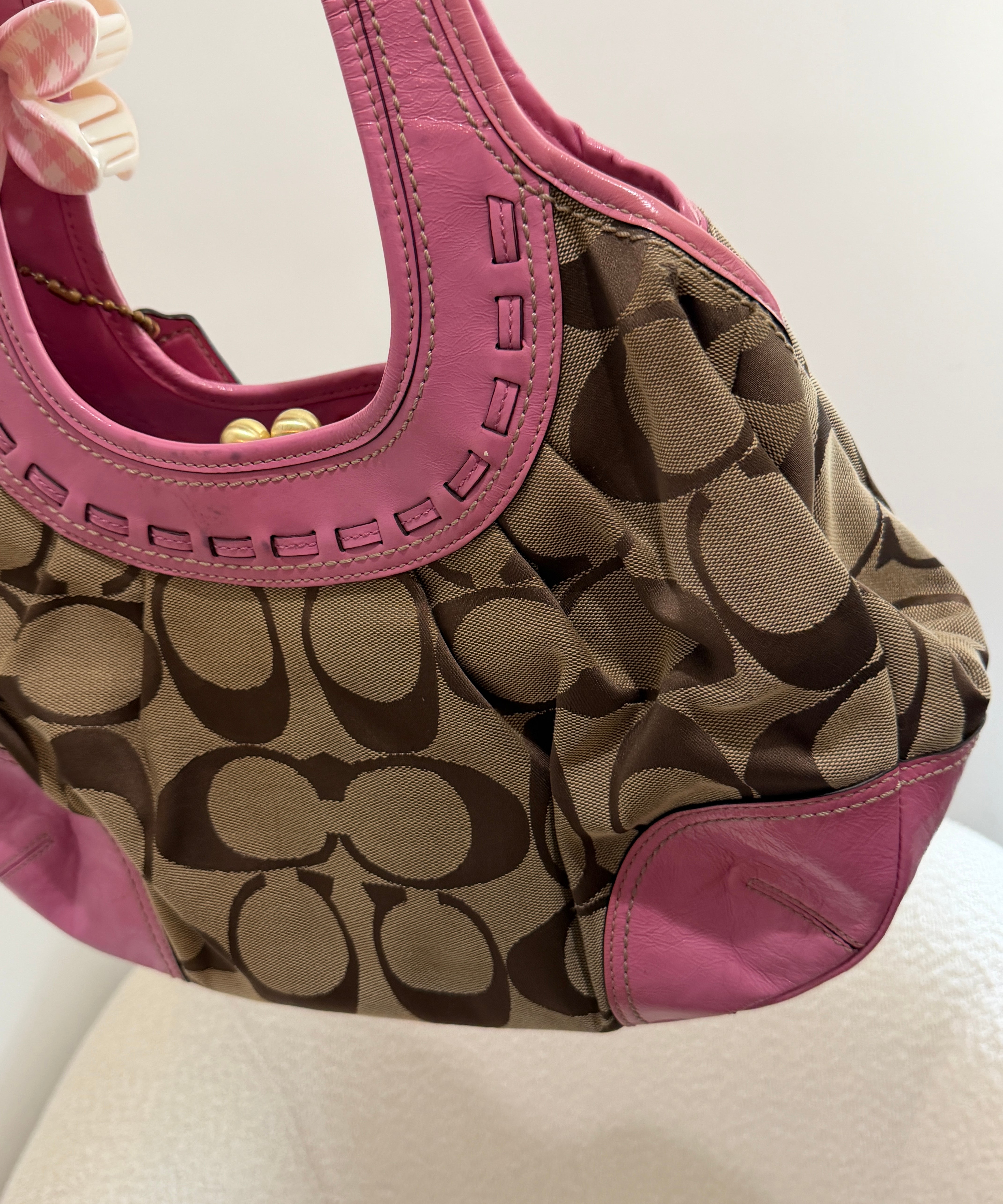 Coach Pink Canvas Ergo Kisslock Bag