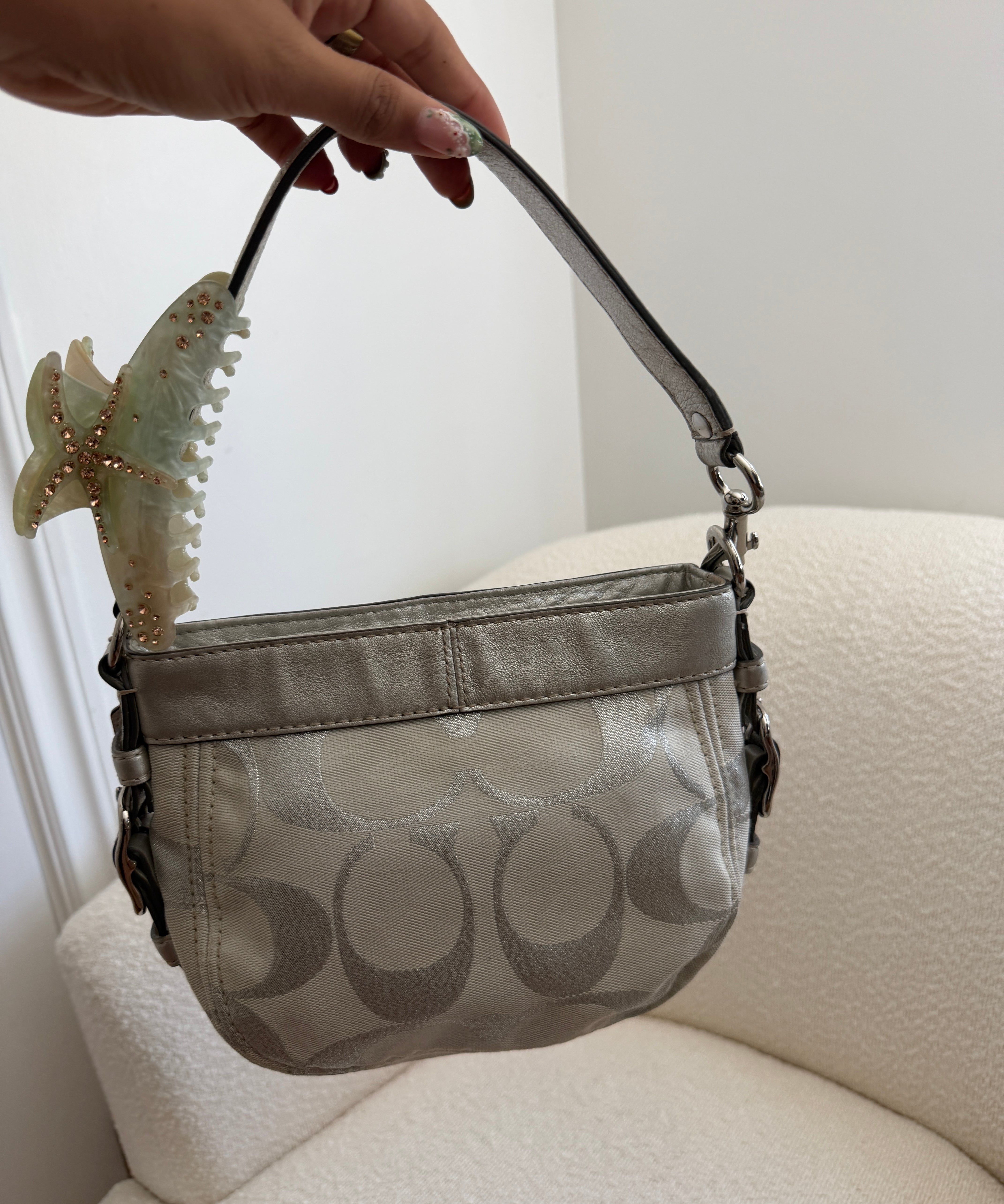 Silver Signature Coach Mini Zoe Bag