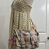 Rare Coach Madras Plaid Poppy Double Pocket Pushlock Bag