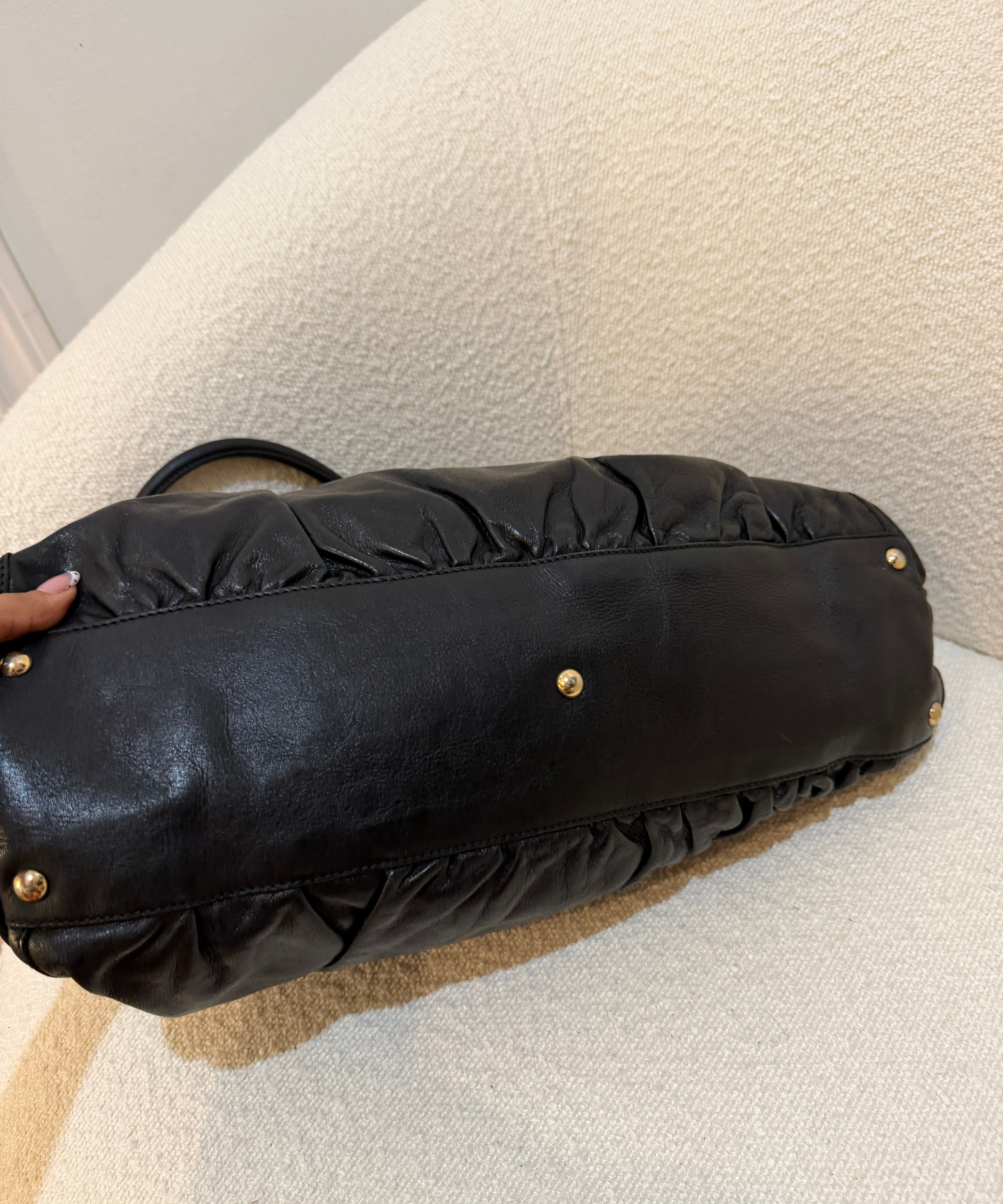Black Leather Gucci D-Ring Large Shoulder Bag