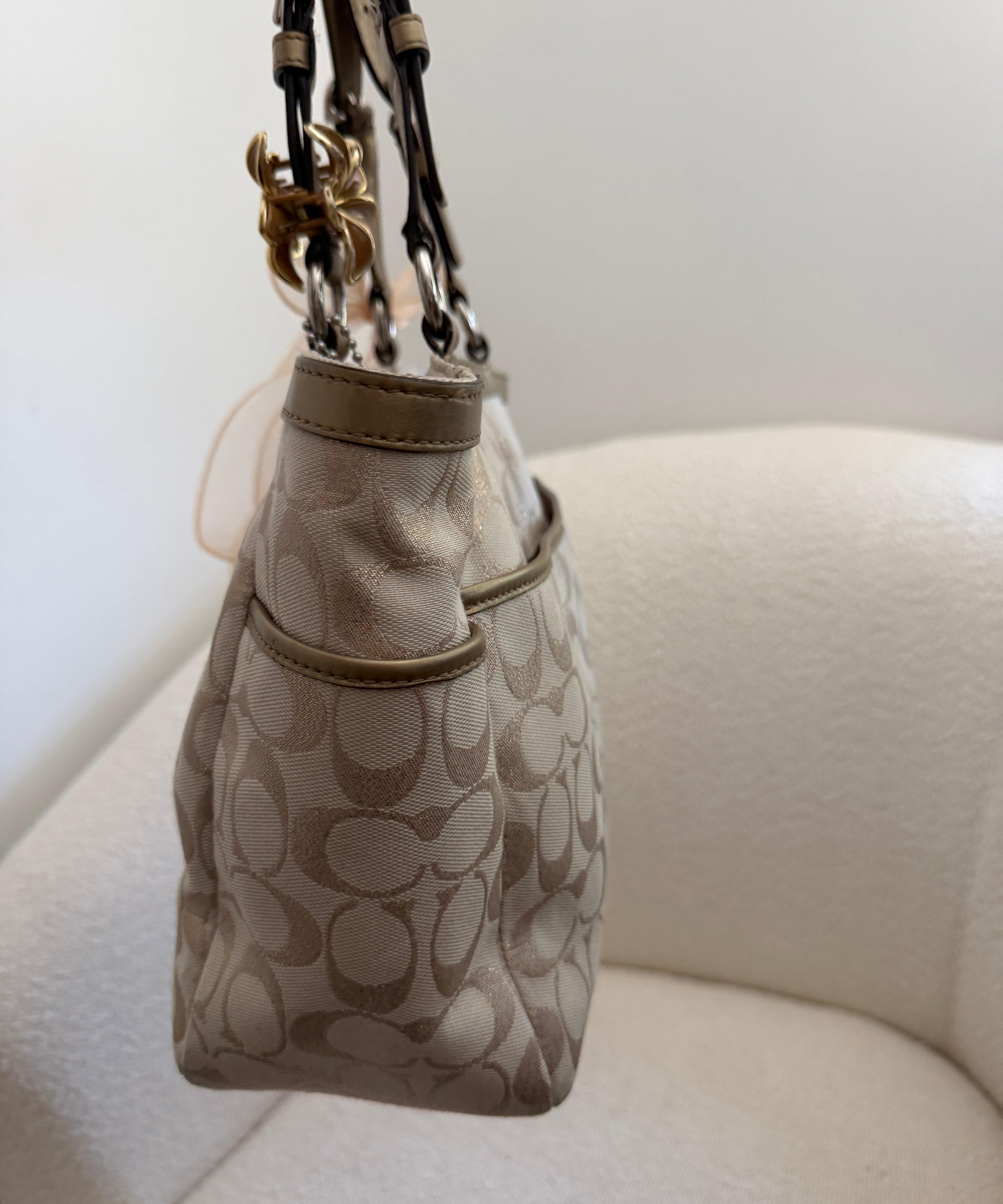 Champagne Coach Signature Tote Bag