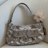 Coach Beige Signature Turnlock Poppy Shoulder Bag