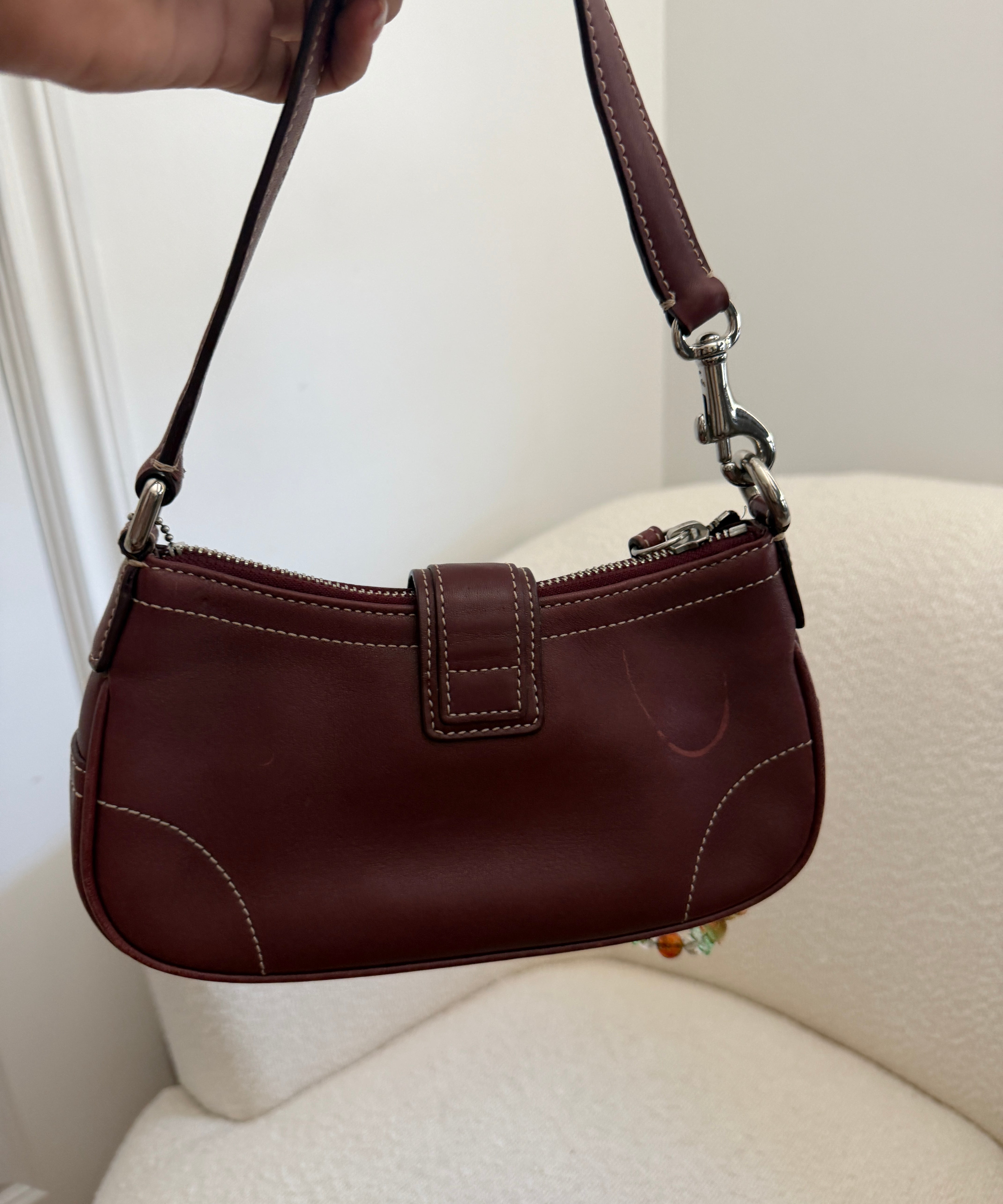 Coach Burgundy Leather Demi Hamptons Buckle Bag
