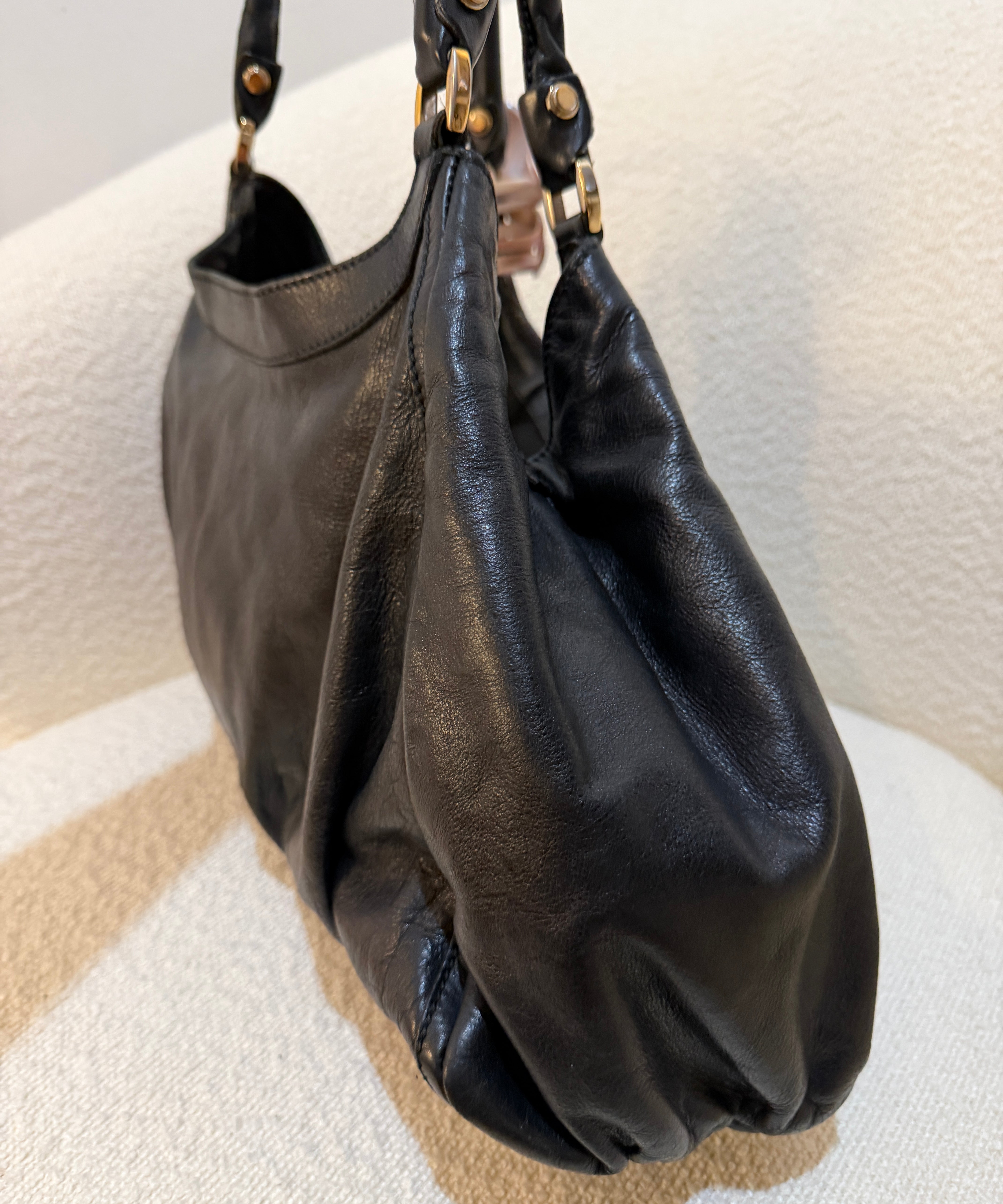 Black Leather Gucci D-Ring Large Shoulder Bag