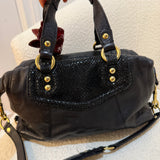 Black Coach Signature Ashley Bag with Snakeskin Trim