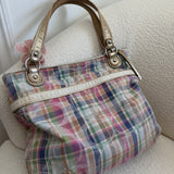 Coach Plaid Madras Poppy Tote Bag
