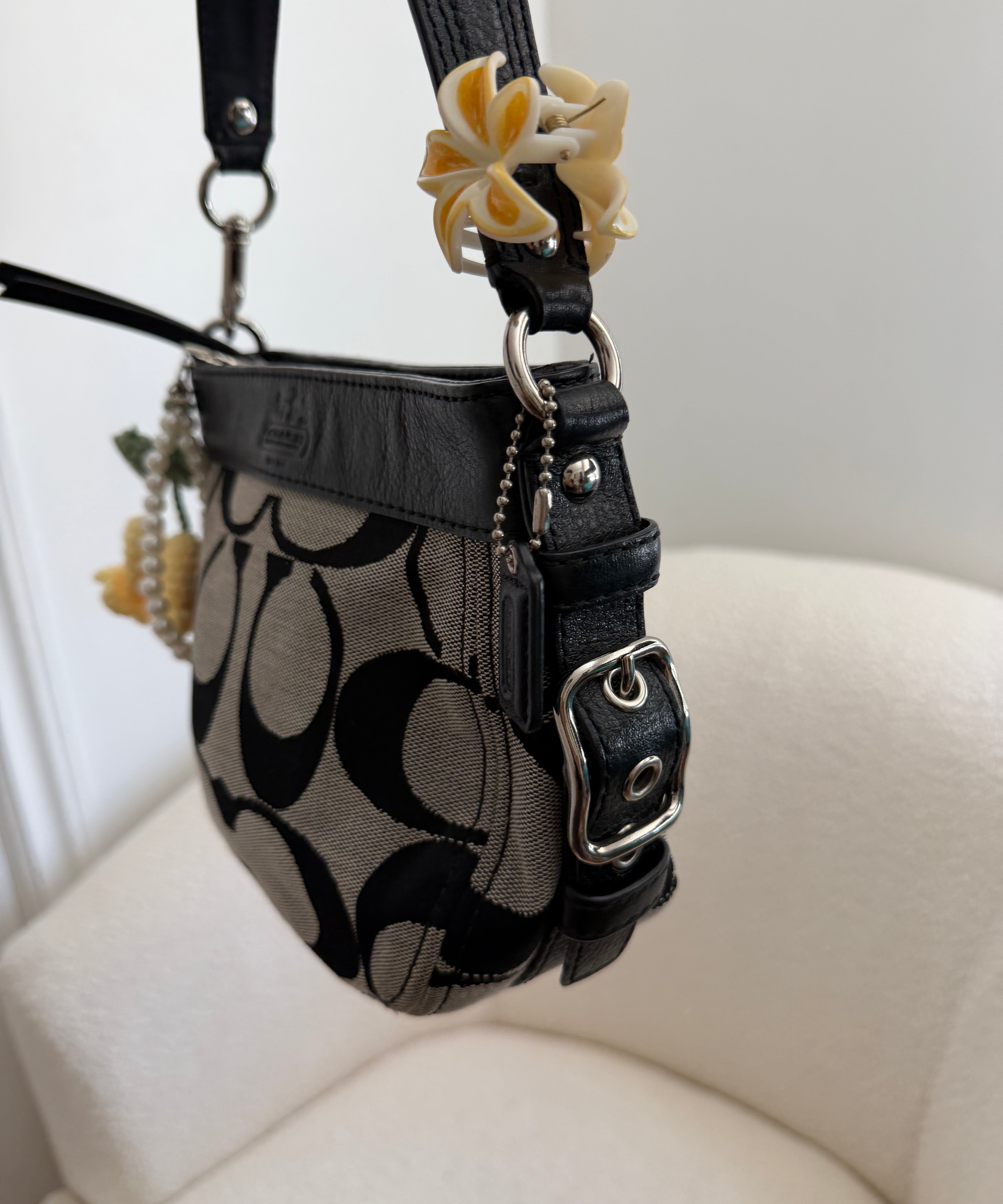 Grey Signature Coach Mini Zoe Bag