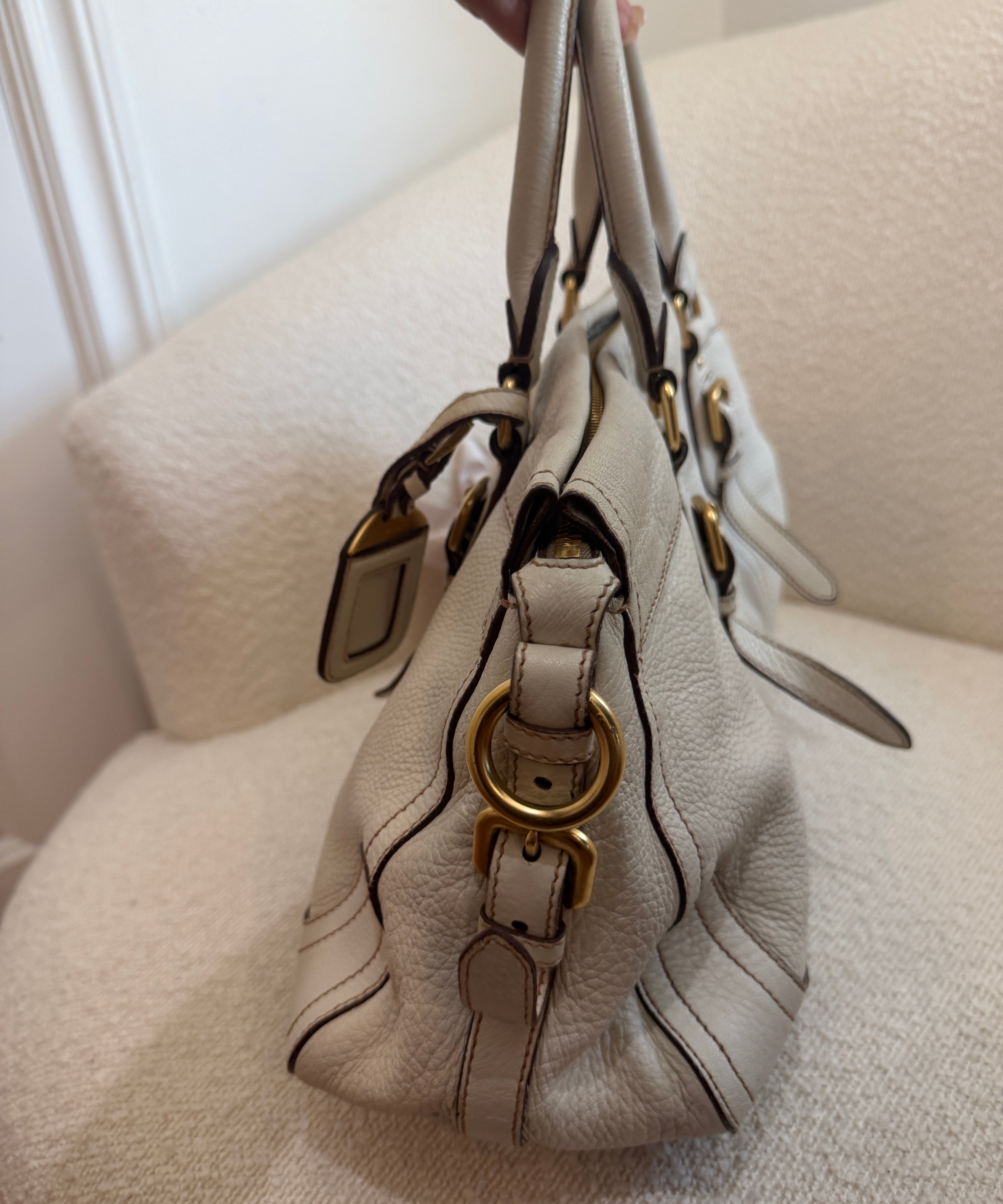 White Prada Cervo Antik Shopping Bag
