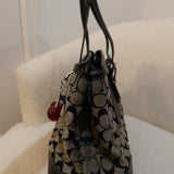 Coach Grey Signature Gallery Tote with Black Leather Trim Bag