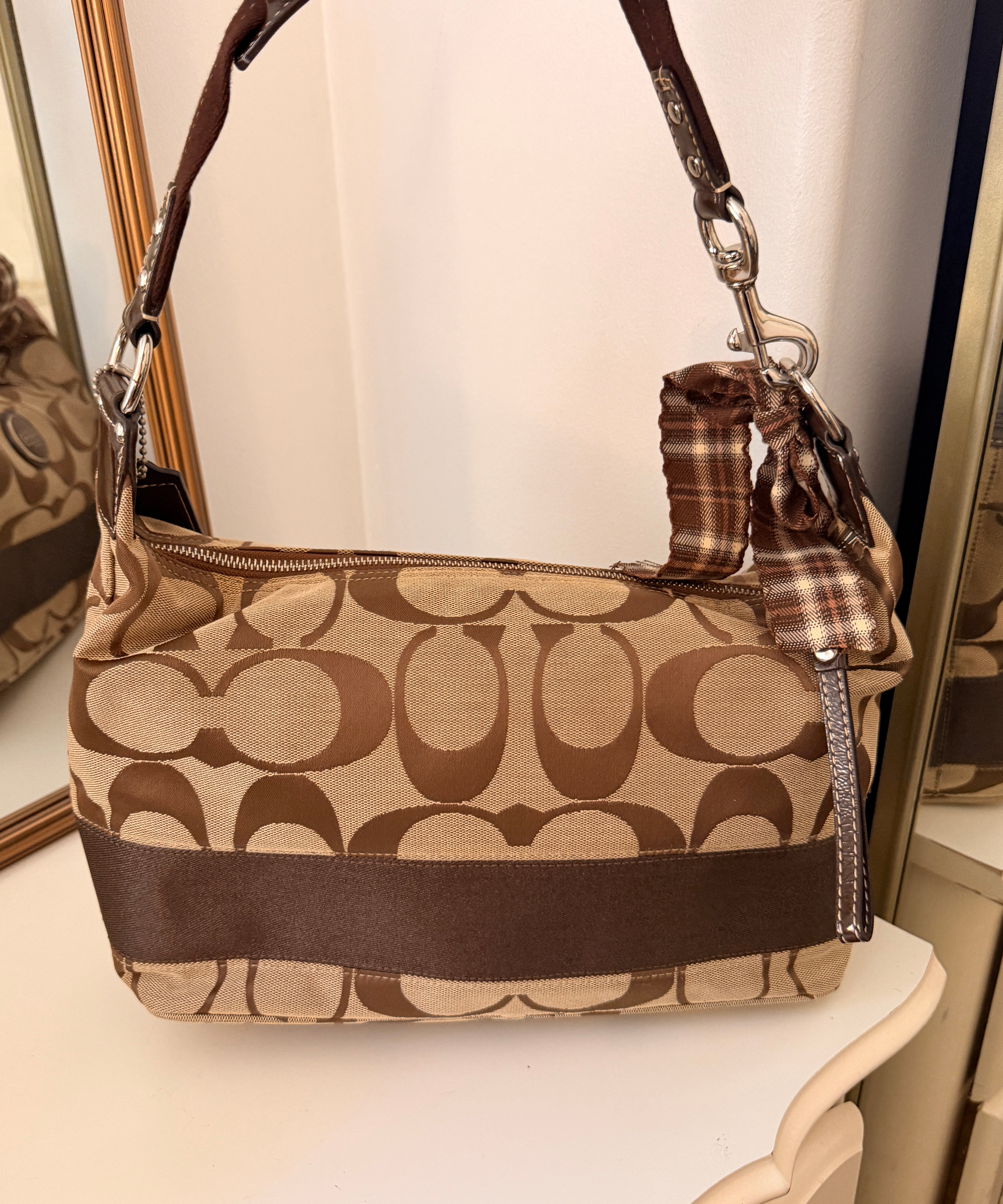 Coach Brown Stripe Signature Shoulder Bag