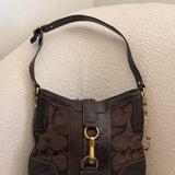 Coach Brown Hamptons Signature Hobo Bag with Gold Buckle Clip