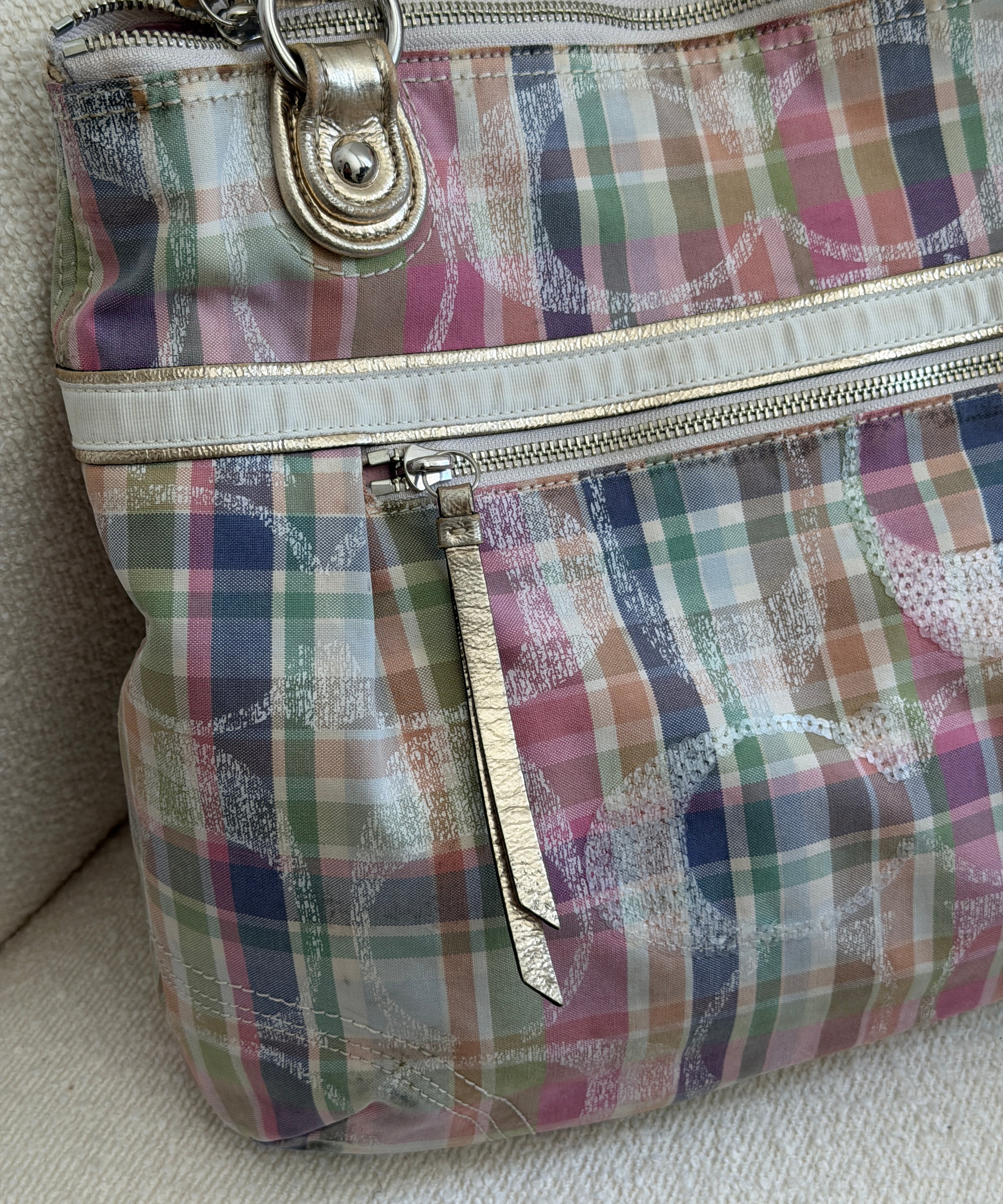 Coach Plaid Madras Poppy Tote Bag
