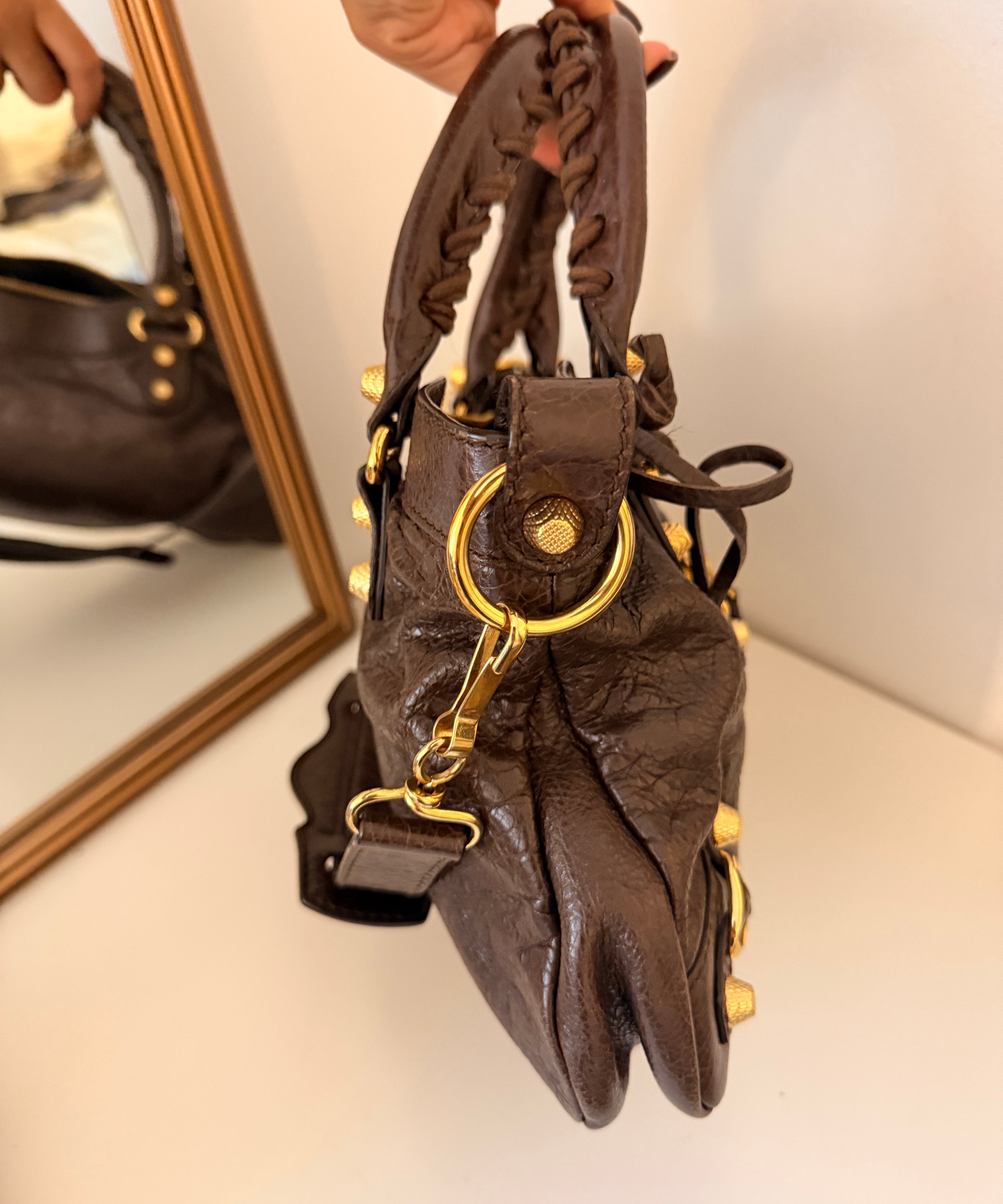Balenciaga Brown Classic City Mini Leather Gold Hardware Bag
