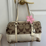 Coach White Stripe Signature Satchel Bag