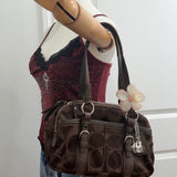 Rare Brown Signature Bonnie Satchel Bag