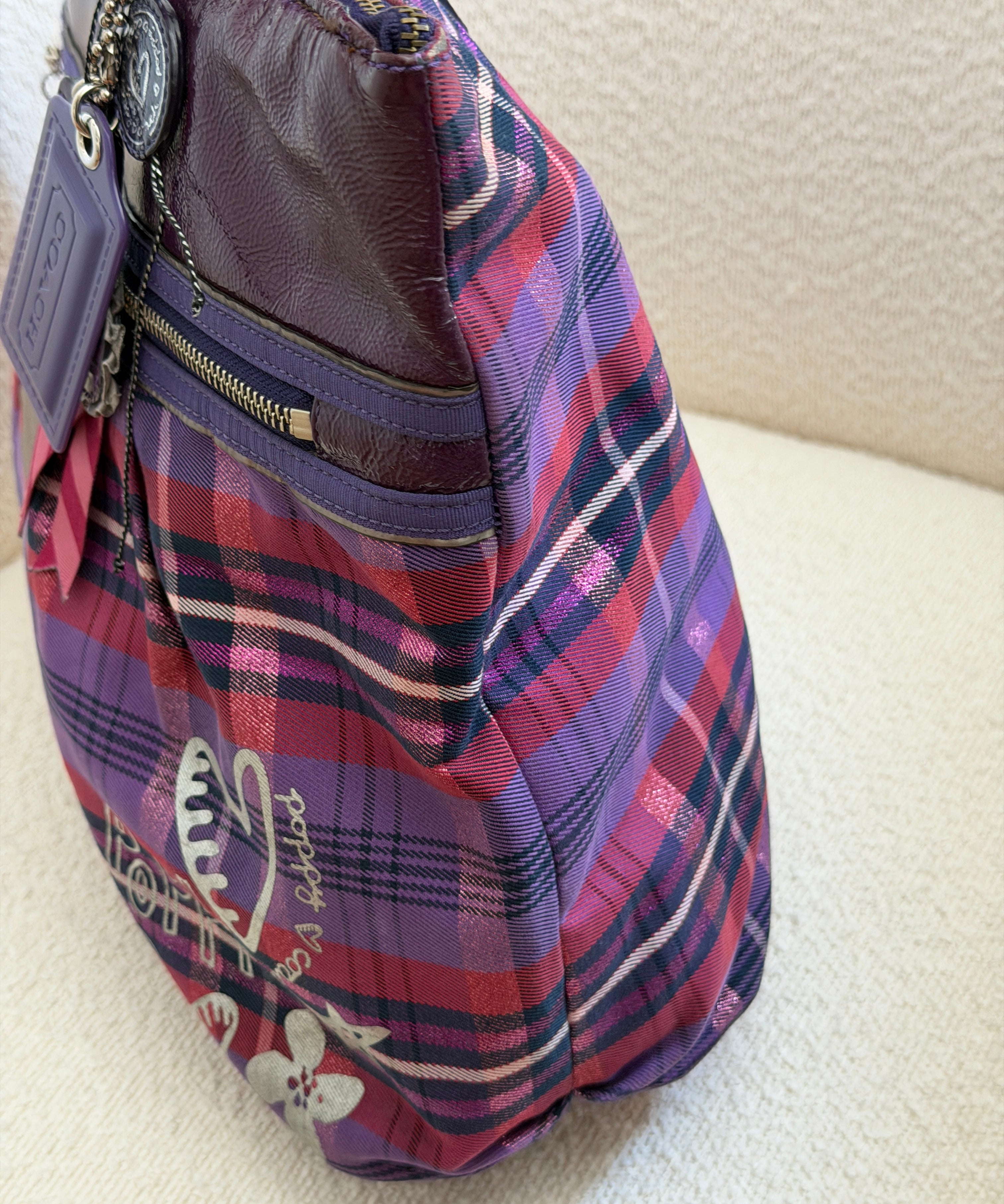 Coach Plaid Purple Madras Poppy Tote Bag