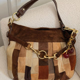 Coach Suede Patchwork Pleated Hobo Bag