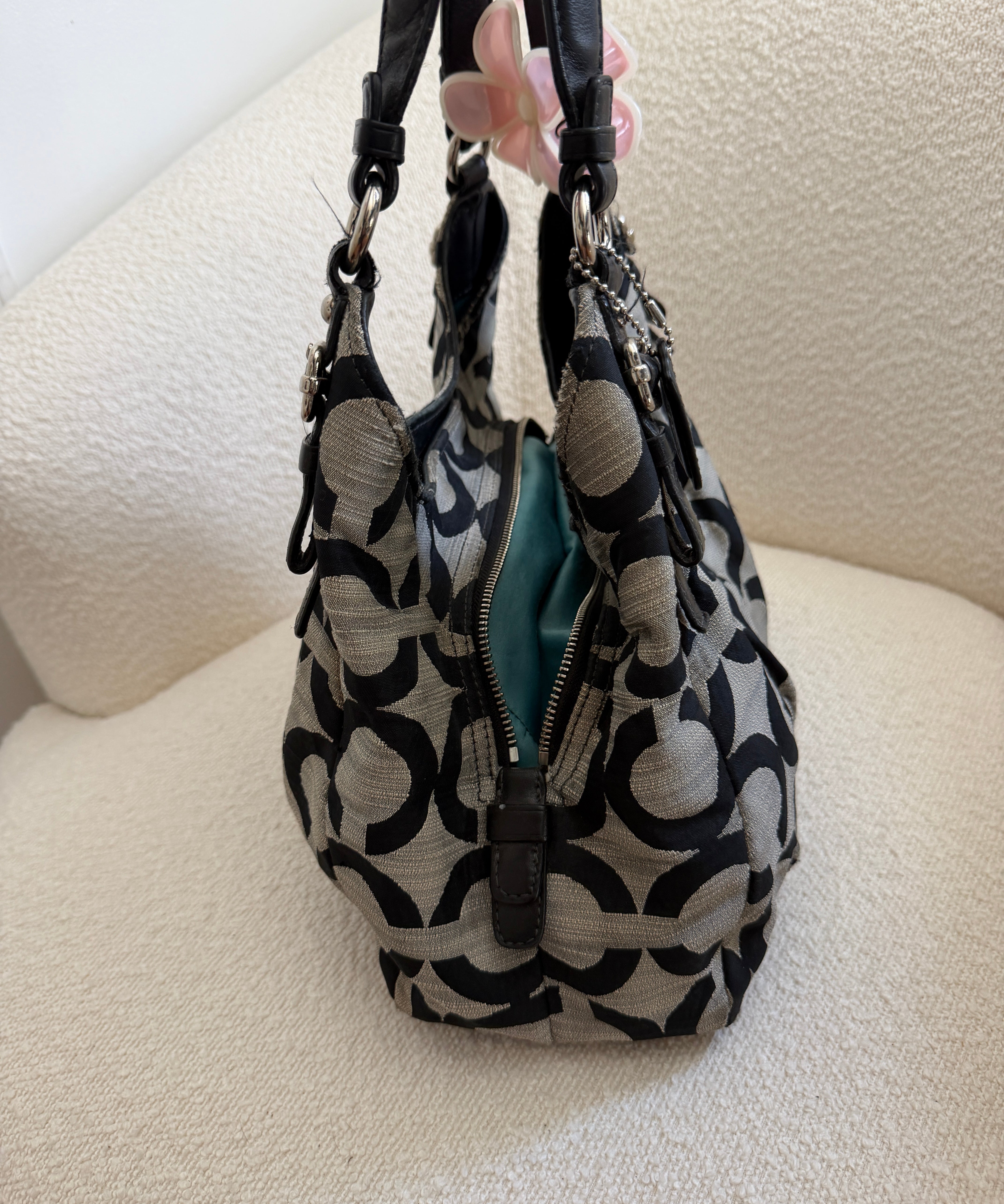 Coach Grey Op Art Signature Maggie Bag