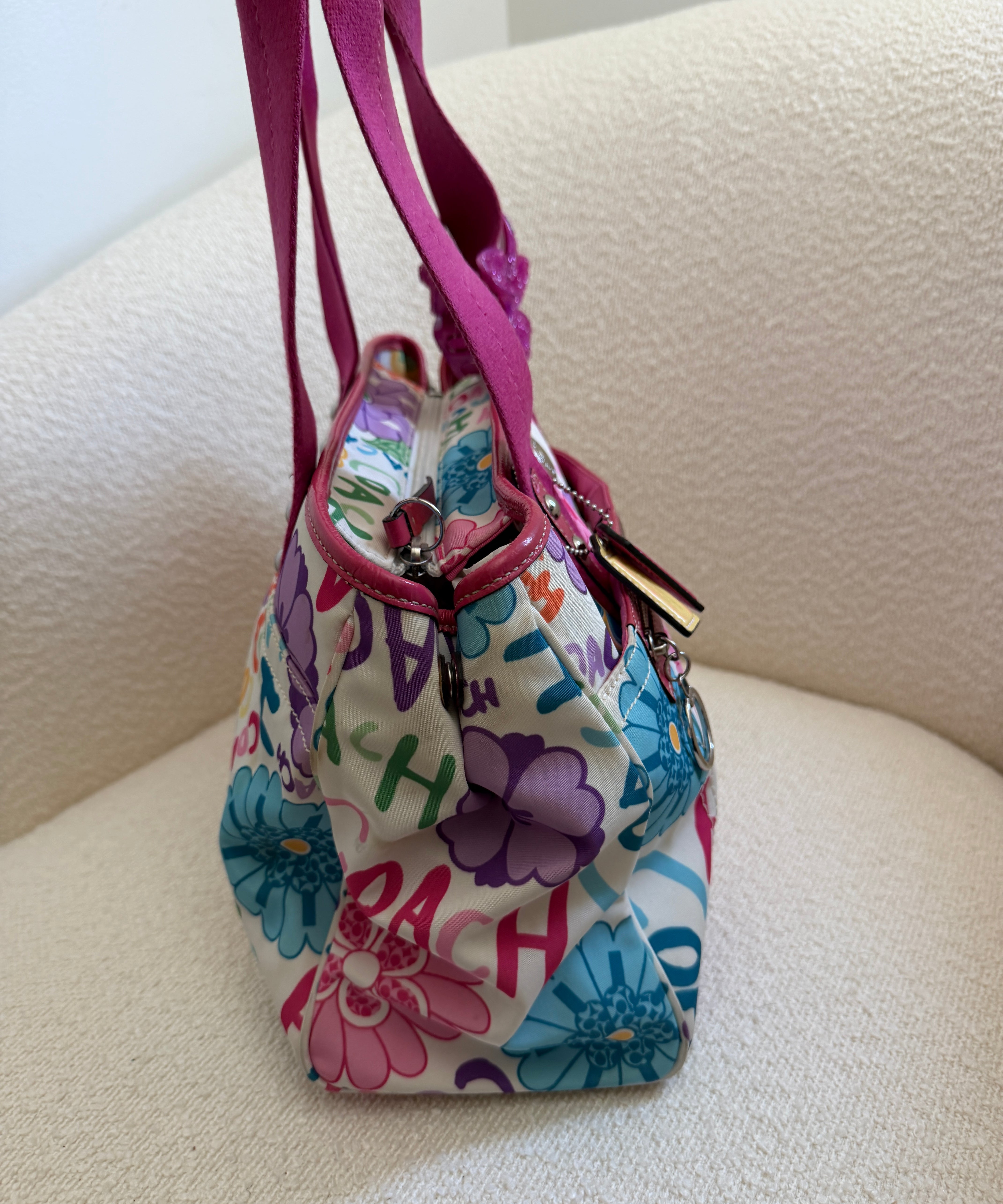 Coach Scribble Magenta Floral Tote Bag