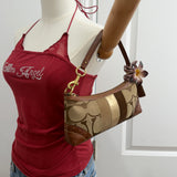 Rare Coach Brown Signature East West Baguette with Stripe