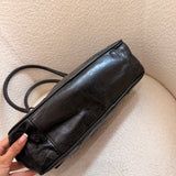 Coach Poppy Black Leather Pushlock Satchel Bag
