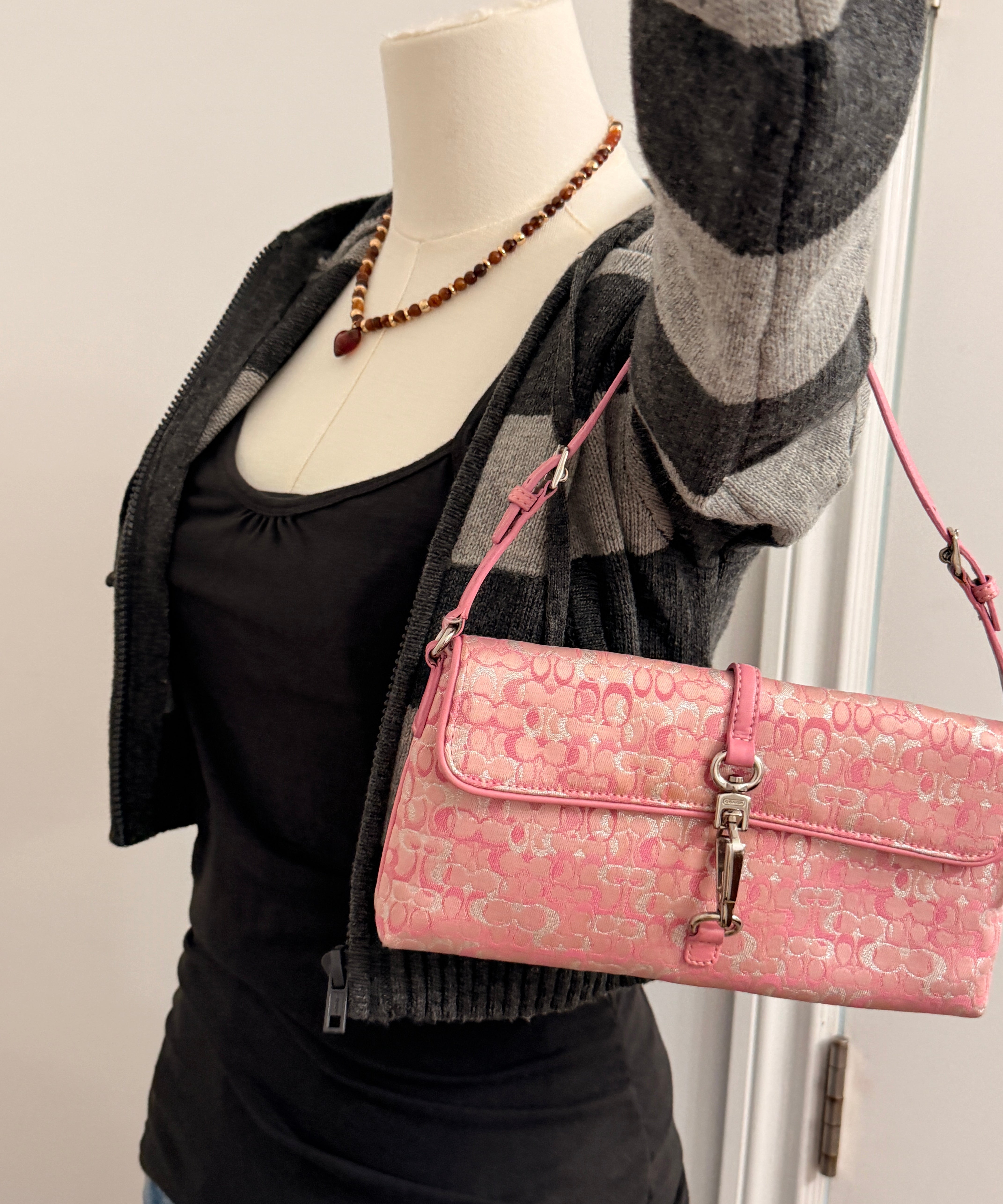 Limited Edition Coach Pink Mini Signature Lurex Clip Flap