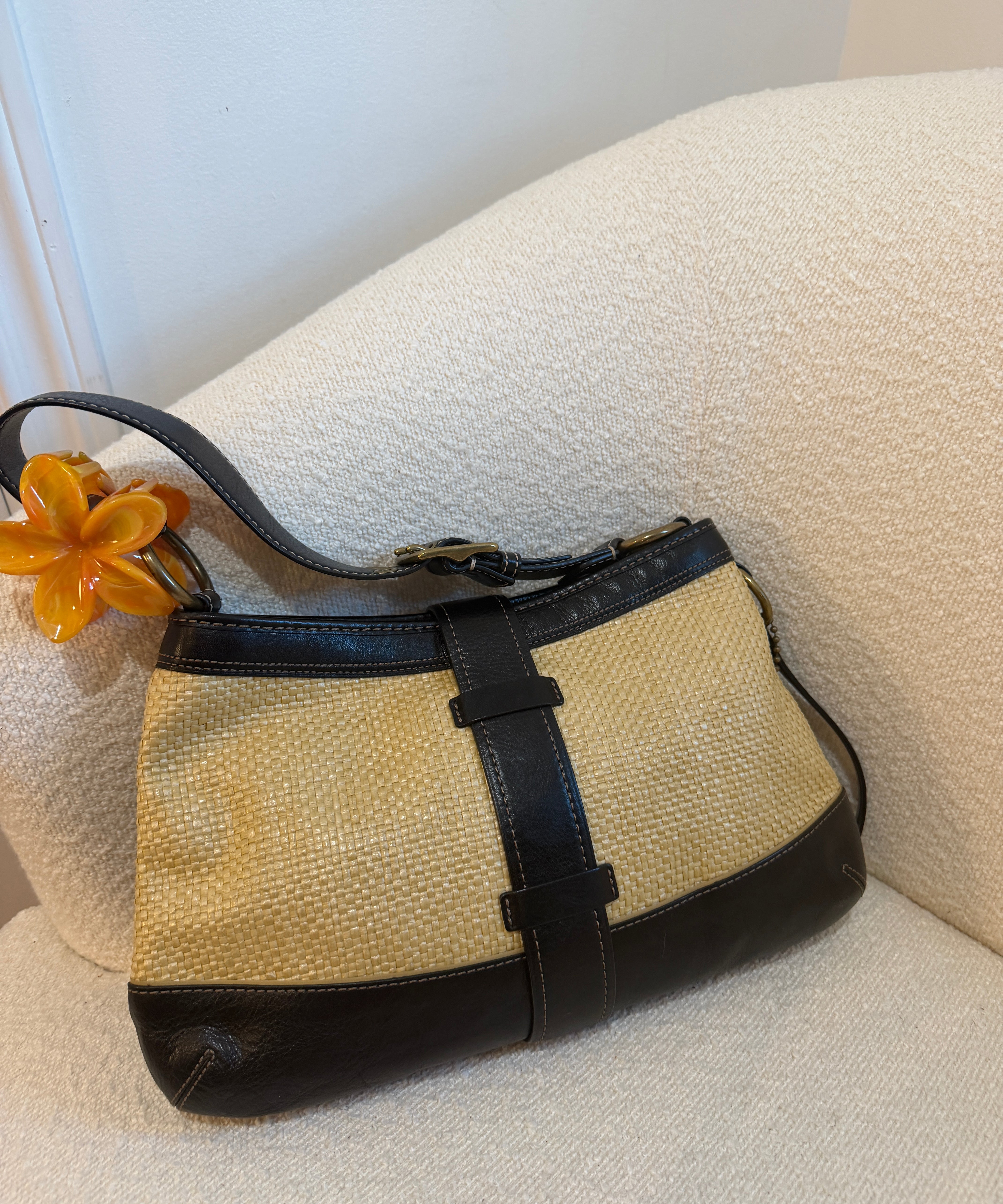 Coach Straw Woven Legacy Shoulder Bag