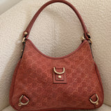 Salmon Pink Suede Gucci Abbey D-Ring Medium Hobo Shoulder Bag