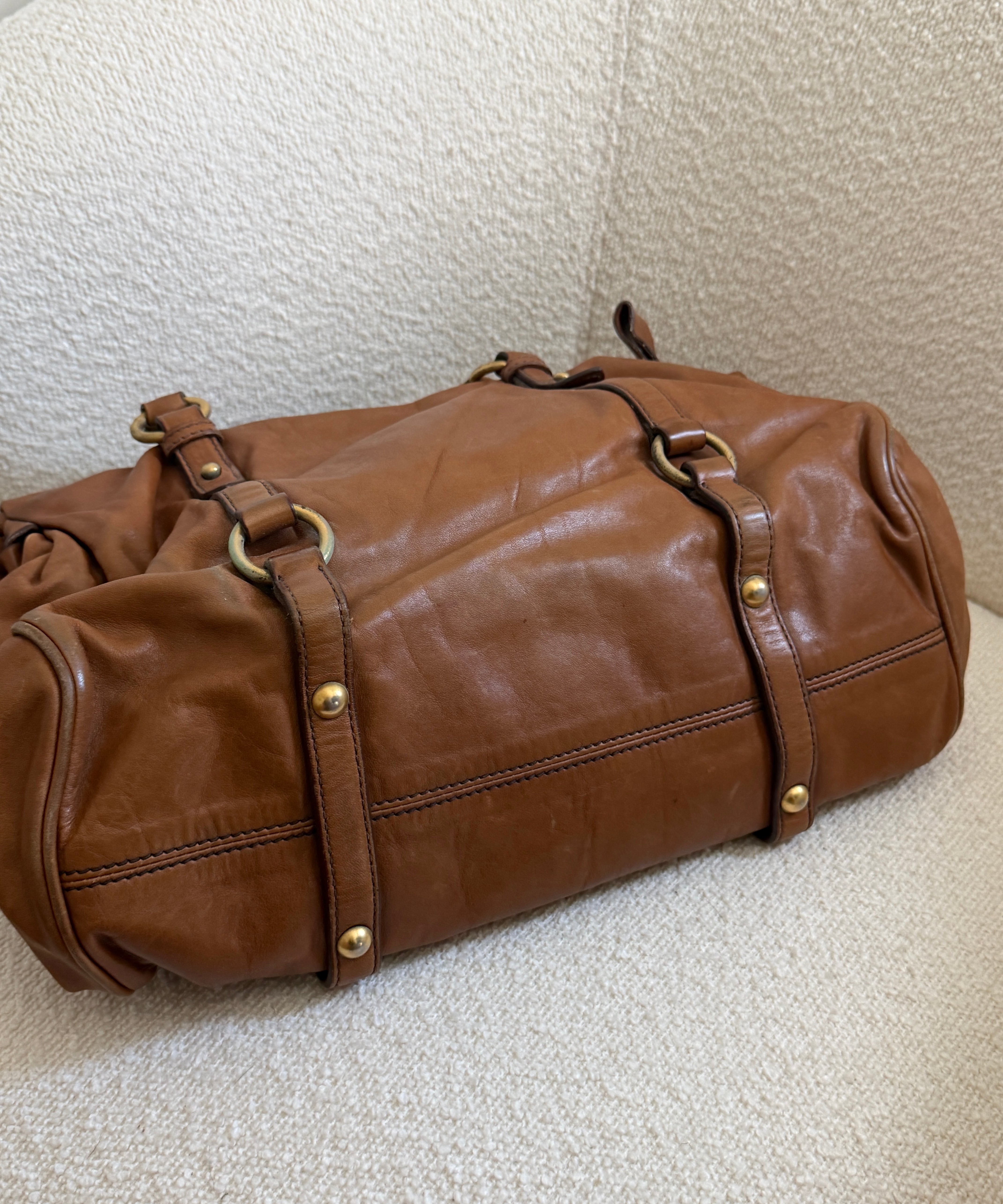 Miu Miu Tan Vitello Lux 2-Way Leather Hand Bag