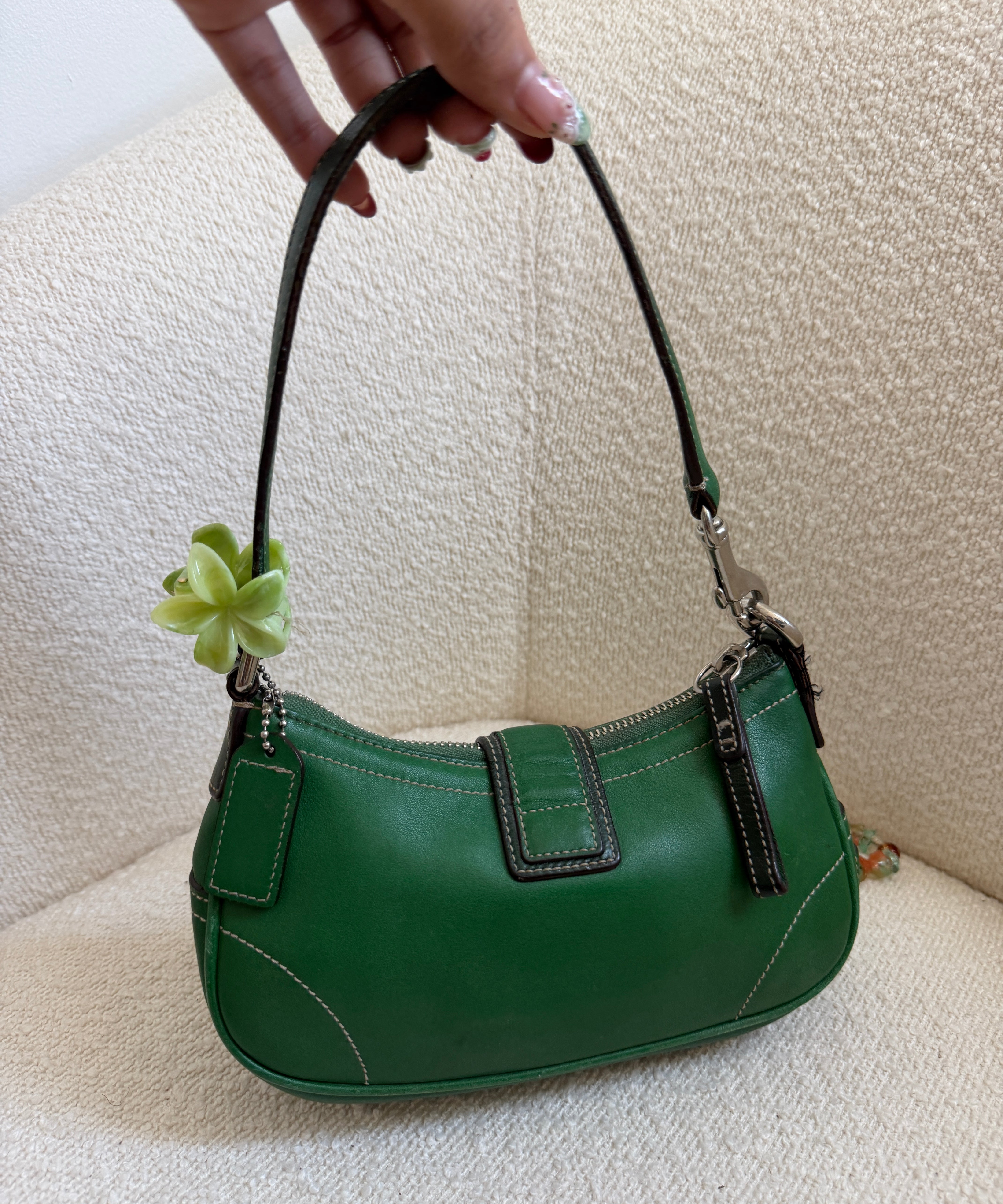 Rare Coach Green Leather Demi Hamptons Buckle Bag