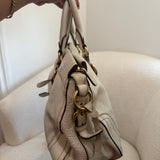 White Prada Cervo Antik Shopping Bag