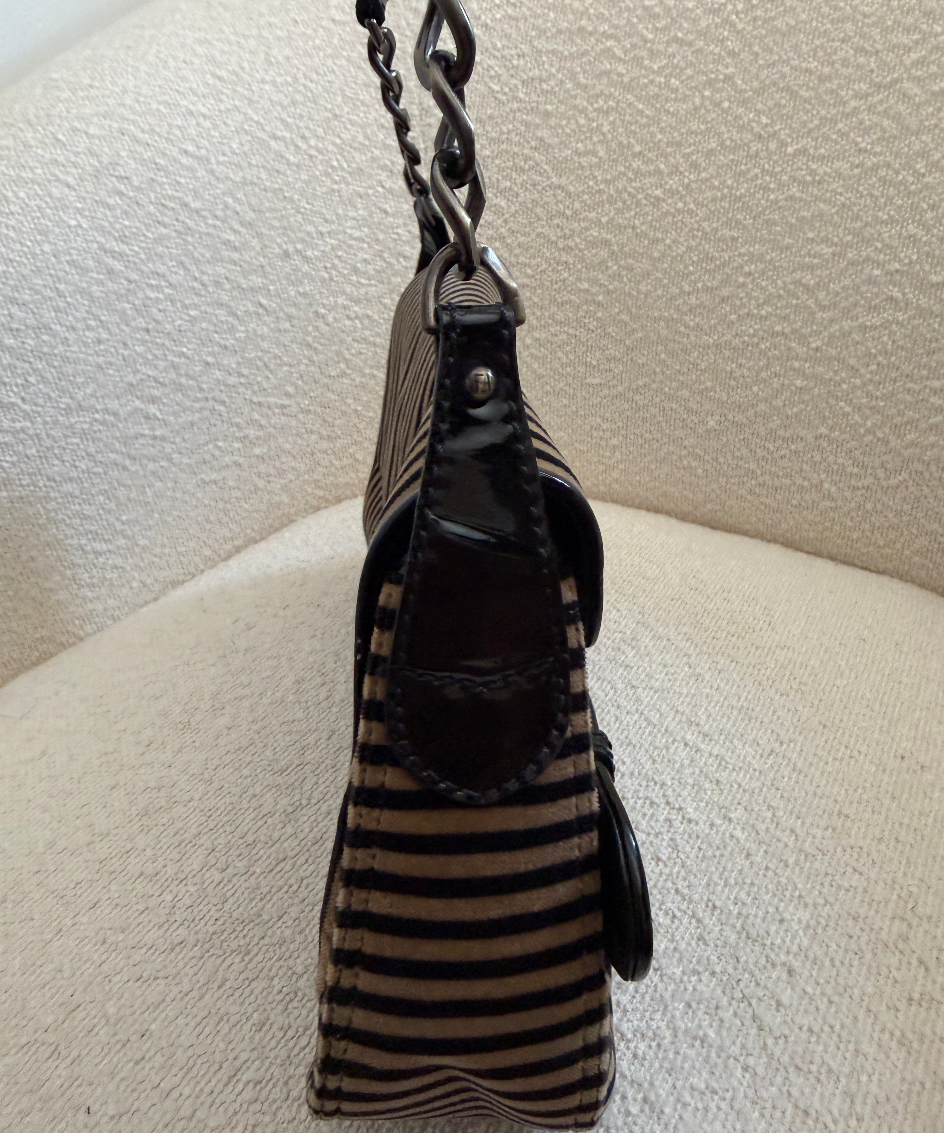 Fendi Velvet Striped B Bis Shoulder Bag