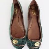 Coach Forest Green Velvet Ballet Flats (Size 9)