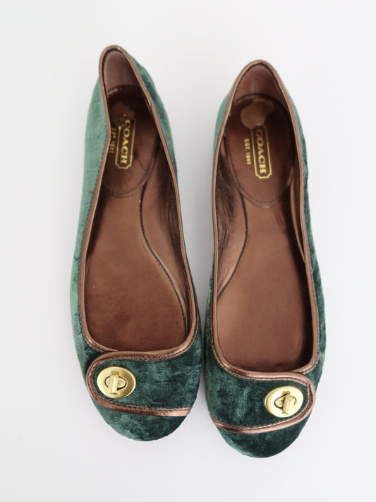 Coach Forest Green Velvet Ballet Flats (Size 9)