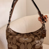 Beige Coach Signature Shoulder Bag with Tan Trim