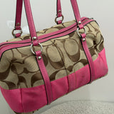Coach Pink Stripe Signature Boston Bag