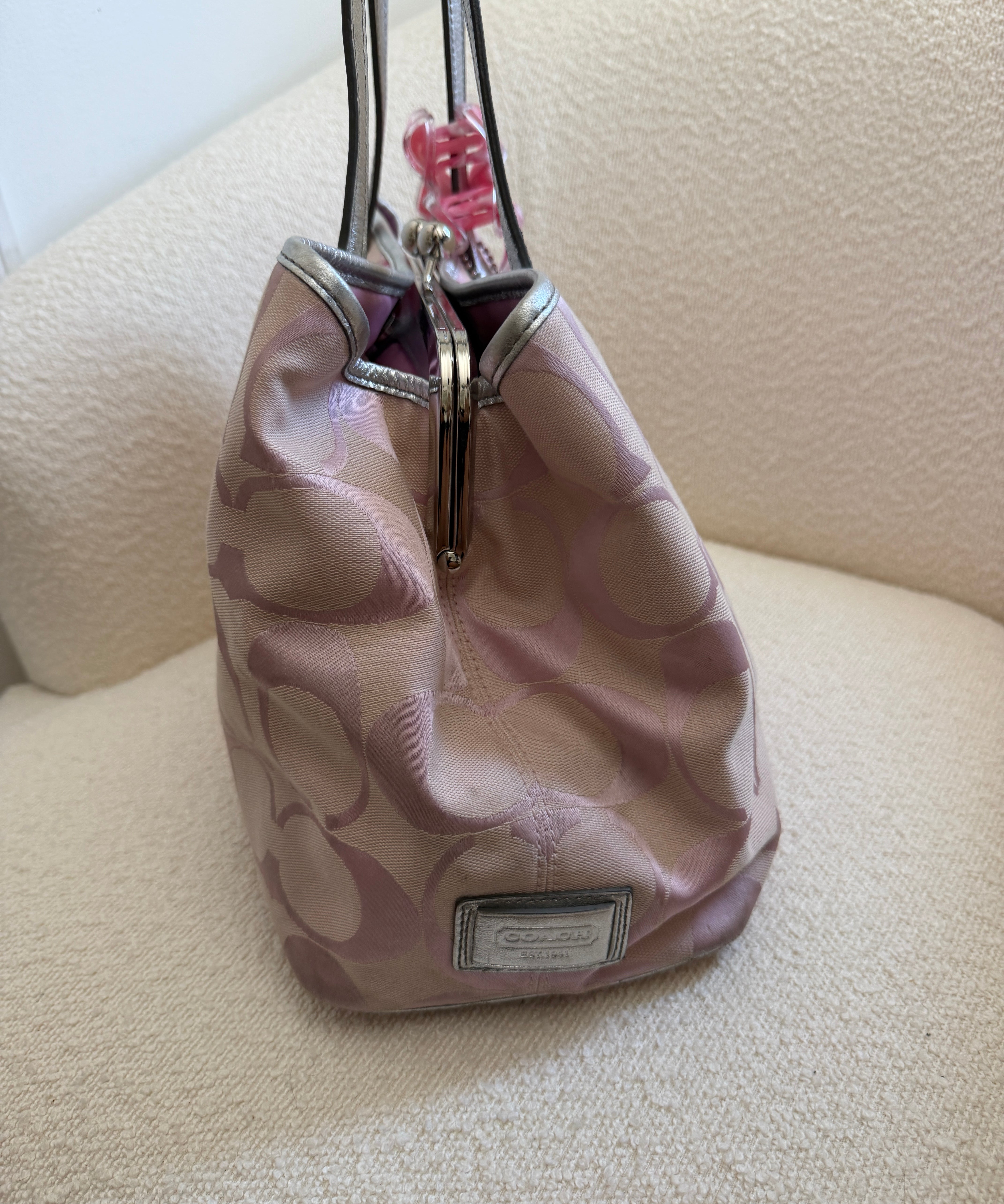 Coach Pink Stripe Kisslock Tote
