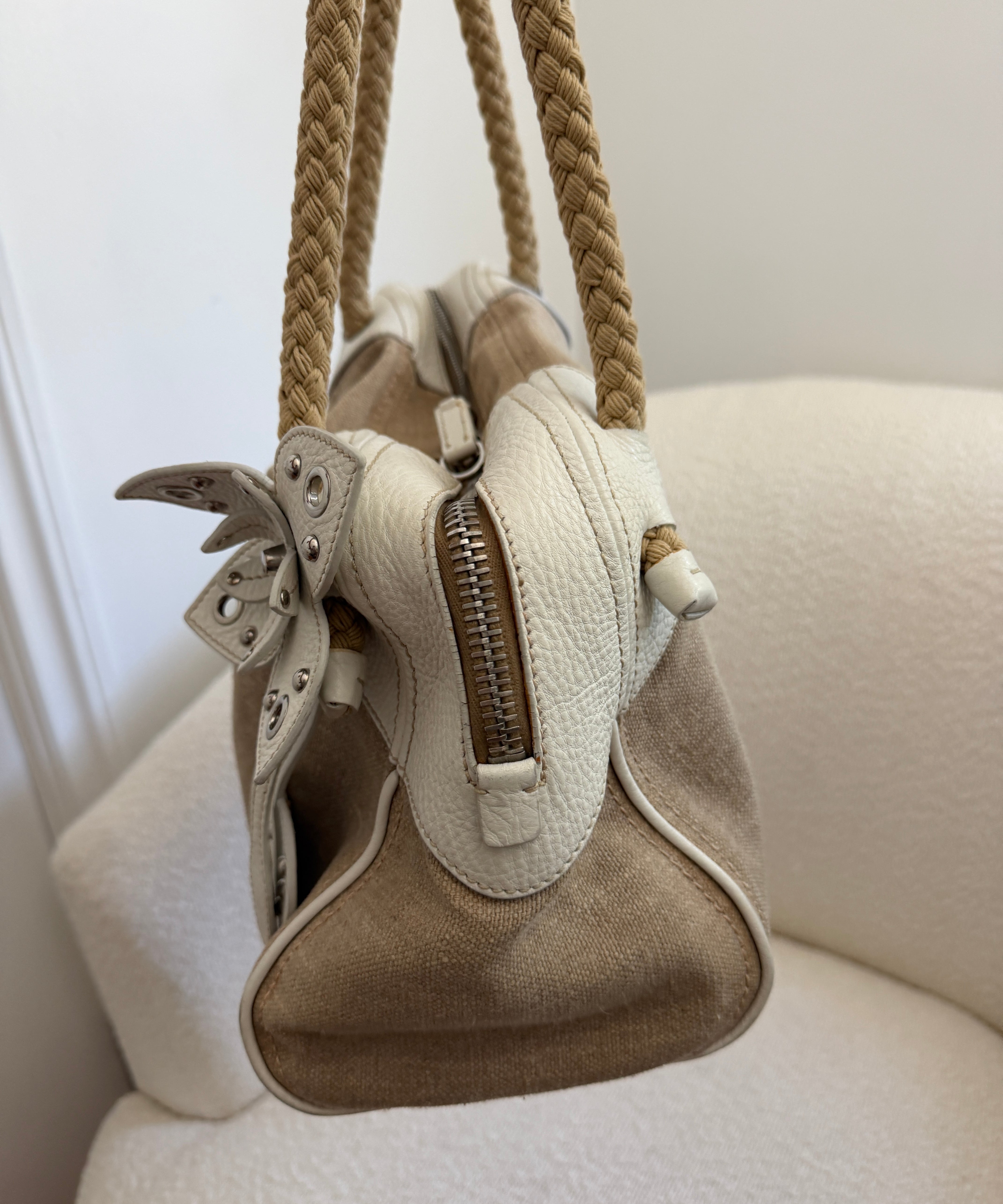 Beige Archive Miu Miu Studded Flower Shoulder Bag