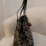 Coach Grey Signature Gallery Tote with Black Leather Trim Bag