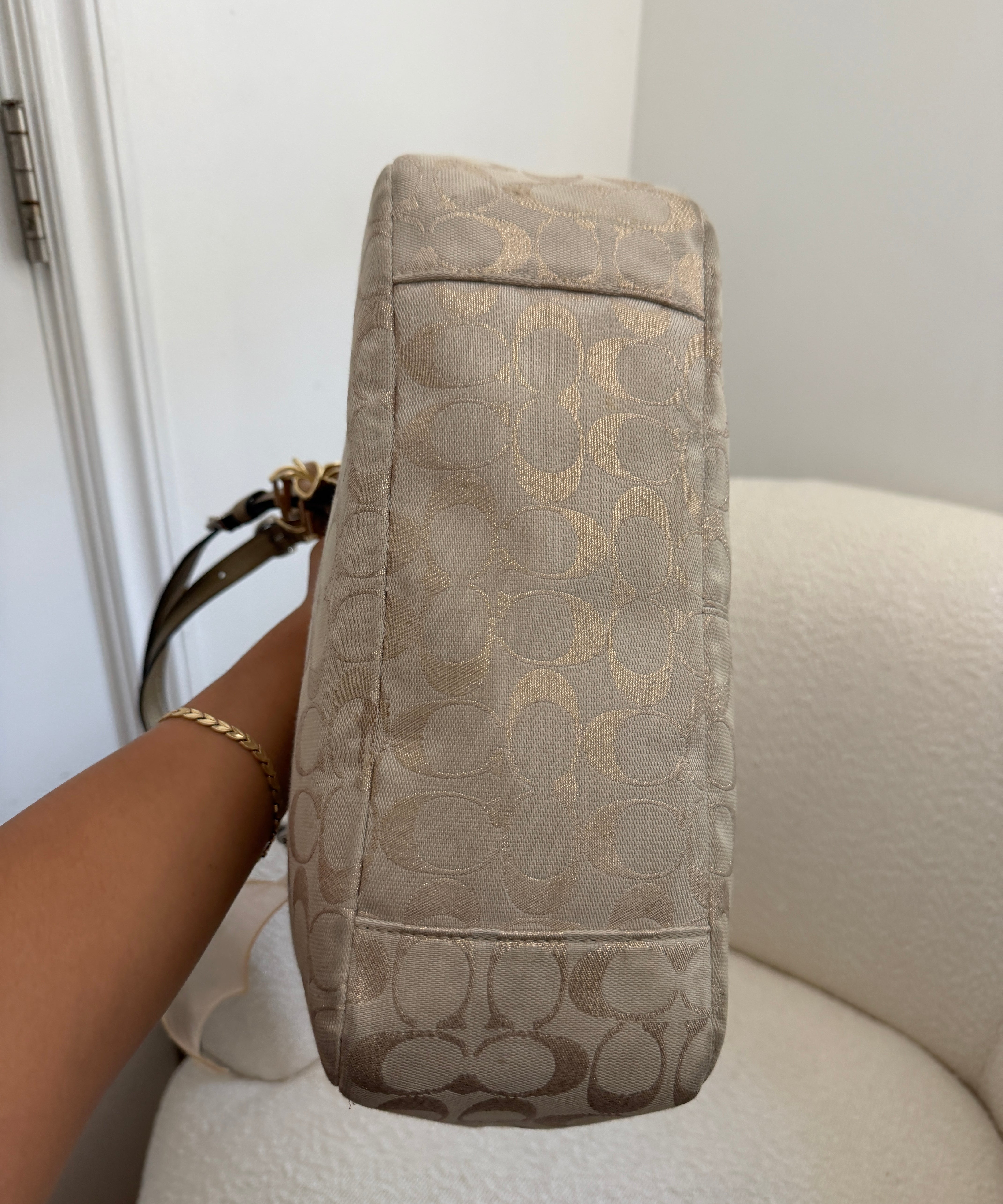 Champagne Coach Signature Tote Bag